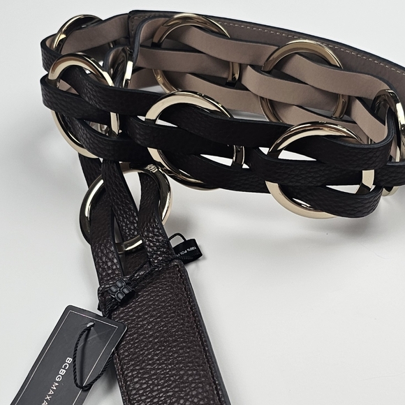 BCBG Max Azria Belt Braided Leather Metal Waist NWT‎ Large Mahogany Retro